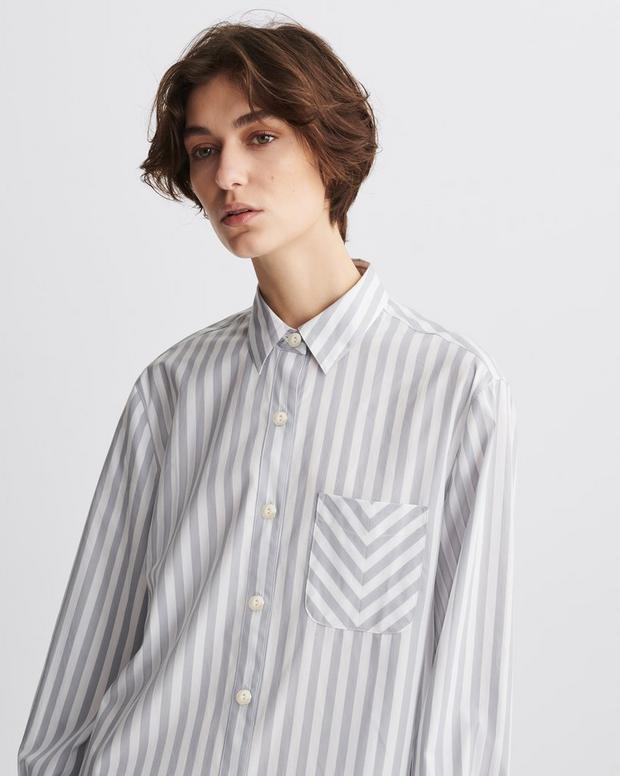 Maxine Cotton Poplin Shirt - Grey Stripe | Rag & Bone WAW23HA019YD19_052